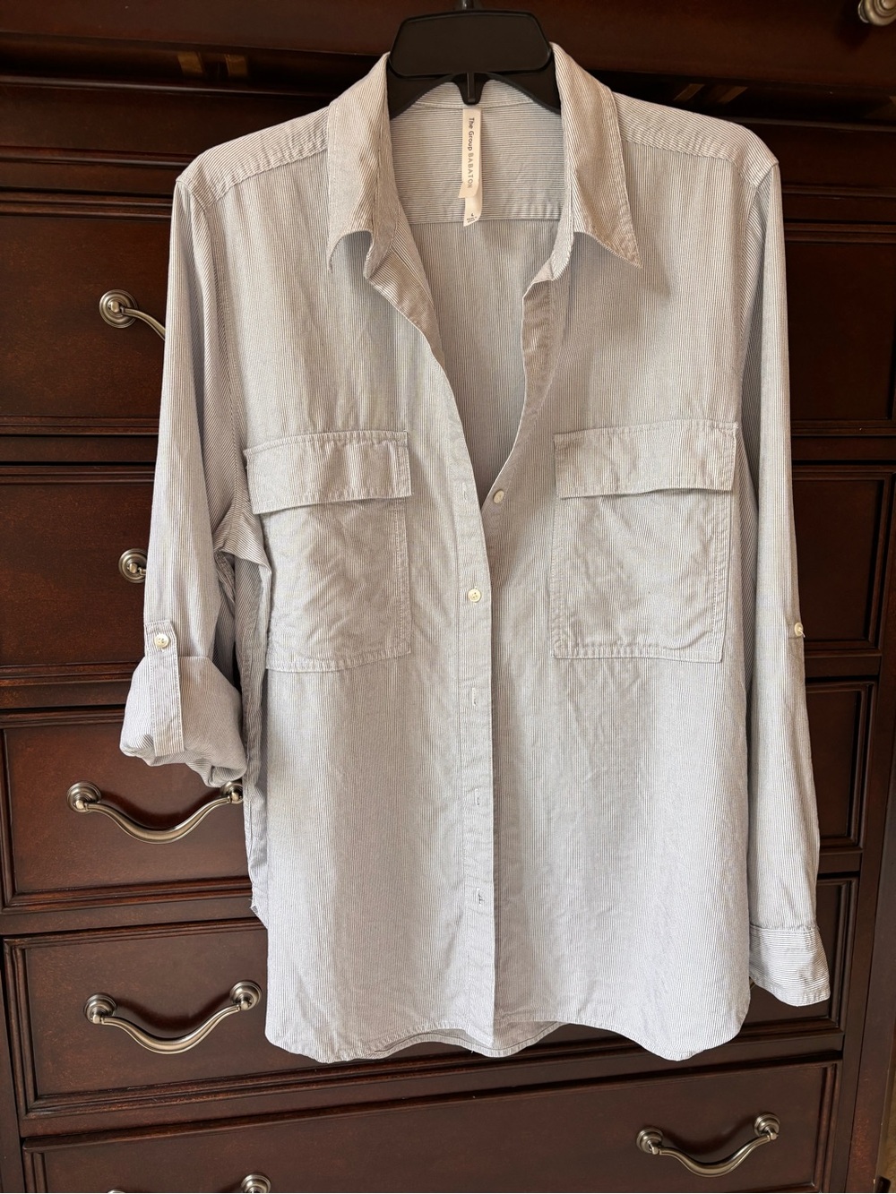 Babaton Relaxed Striped Light Blue Collared Button-Up Shirt